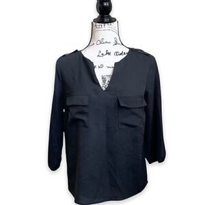 Monteau Women’s Black Semi Sheer High-Low Blouse Size M